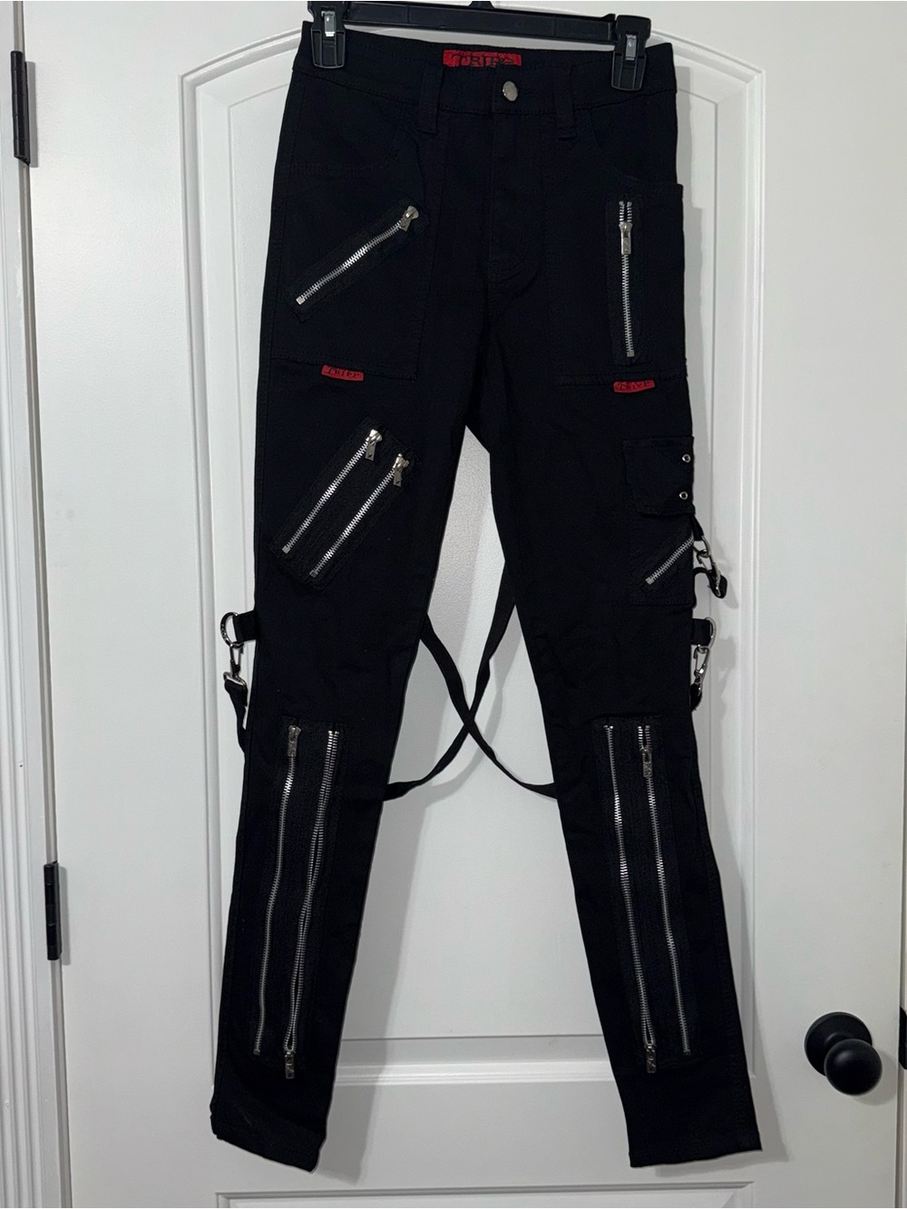Tripp NYC Black Skinny Jeans Size 25/1 Zippers Straps Rage Pant Gothic Grunge